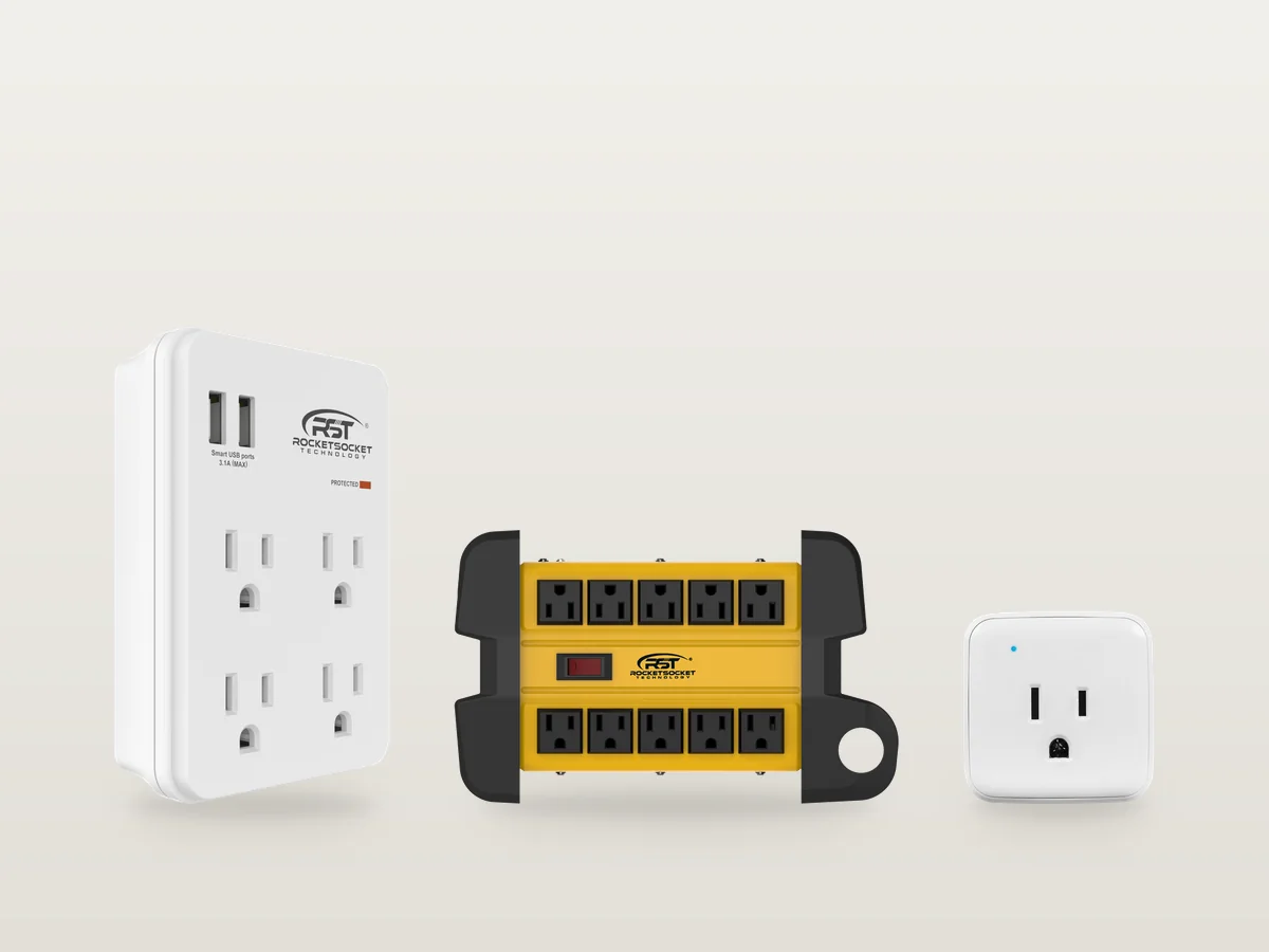 Rocket Socket wall tap with USB, heavy-duty 10-outlet power block and smart plug